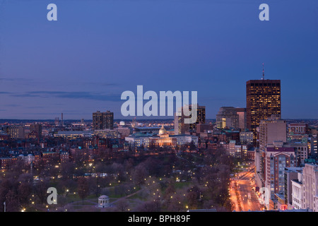 Buildings in a city at dusk, Parkman Bandstand, Massachusetts State House, Boston, Suffolk County, Massachusetts, USA Stock Photo