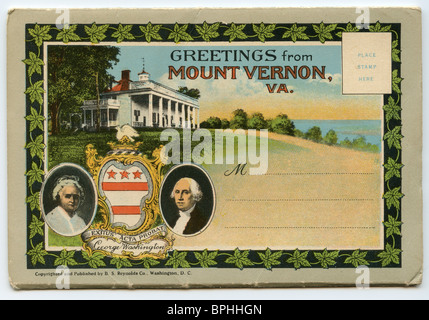 1935 old color postcard, George Washington's house in Mount Vernon, Virginia, USA Stock Photo