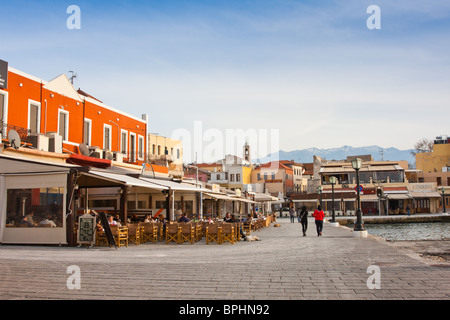 The old Venetian Harbour in Chania in Crete, Greece Stock Photo