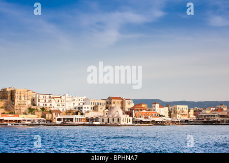 The old venetian harbor in Chania town, Crete, Greece. Stock Photo