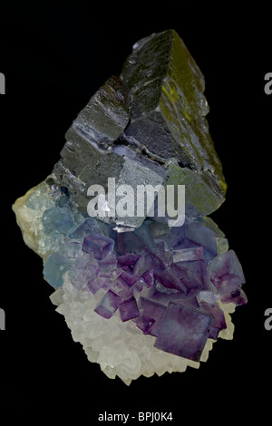 Fluorite (purple) Galena (metallic) and Quartz (white) - Blanchard Mine - Portales Tunnel - Socorro County - New Mexico Stock Photo