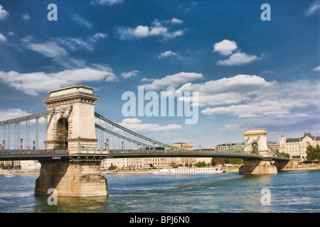 Chain Bridge over Danube, in Budapest, Hunagary. Stock Photo