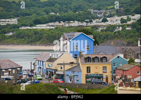 View over town centre of the seaside holiday resort of New Quay Ceredigion West Wales UK Stock Photo