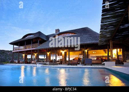 Aquila Lodge in the evening light and swimming pool, Cape Town, Western Cape, South Africa, Africa Stock Photo