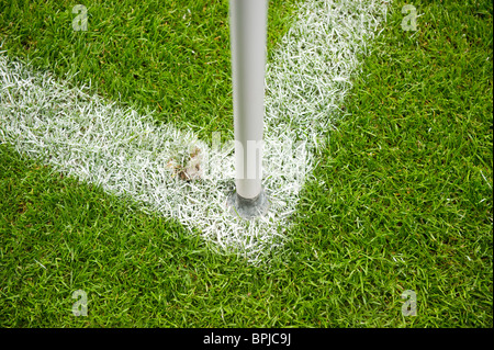 Football Pitch corner flag markings and pole Stock Photo