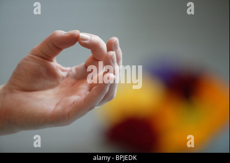 Yoga hand position, Mudra, Hand gesture used in yoga practice Stock Photo