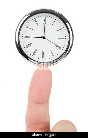 Clock face and finger, concept of Time Balance