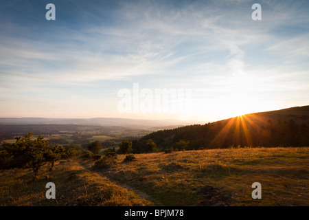 View from Triscombe Coombe on the Quantocks, Somerset at sunset (no people version) Stock Photo