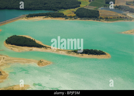 Aerial view of artificial lake of Montbel (also called Montbel dam), Ariege, Midi-Pyrenees, France Stock Photo