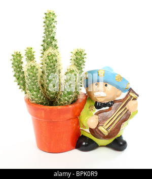 Decorative cactus and mariachi player over white background Stock Photo