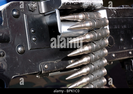 Ammunition belt in a General Purpose Machine Gun (GPMG) Stock Photo