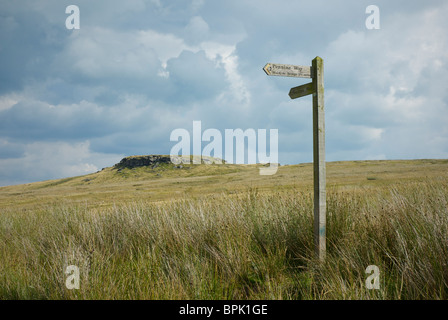 Goldsborough Rocks and Pennine Way sign, Baldersdale, County Durham, England UK Stock Photo