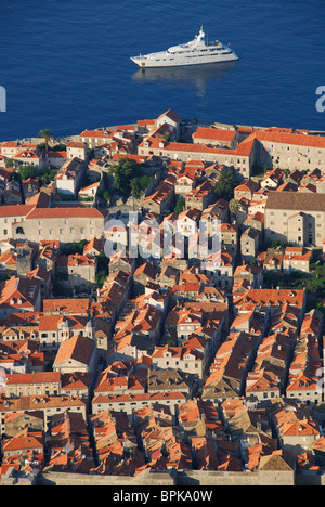DUBROVNIK, CROATIA. A dawn view of the old city from the summit of Mount Srd. 2010. Stock Photo