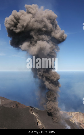 May 9, 2009 - Stromboli ash eruption, Aeolian Islands, north of Sicily, Italy. Stock Photo