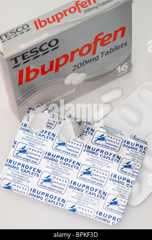 supermarket brand packs of ibuprofen tablets with braille information for the blind partially sighted Stock Photo