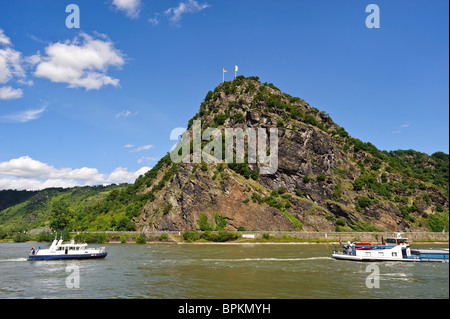 Lorelei Rock above the Rhine River, a UNESCO World Heritage Site, Sankt Goarshausen, Rhineland-Palatinate, Germany, Europe Stock Photo