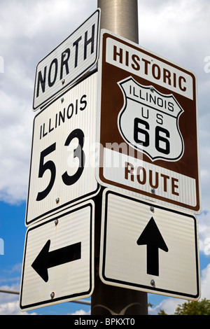 Route 66 sign, the beginning of historic Route 66, leading through ...