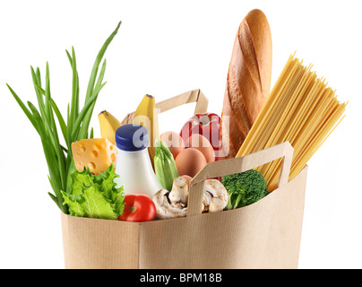 Paper bag with food on a white background. Stock Photo