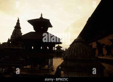 Vatsala Durga temple on Durbar Square in the UNESCO World Heritage city of Bhaktapur at sunset- Kathmandu Valley, Nepal Stock Photo