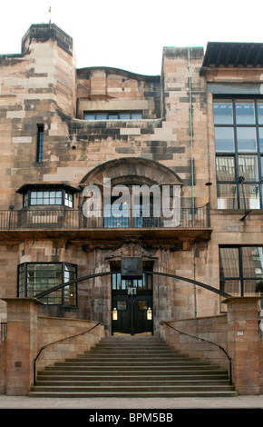 The Glasgow School of Art entrance is probably the most well known Charles Rennie Mackintosh building. Stock Photo