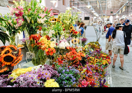 WASHINGTON DC, USA - Flowers for sale at the newly restored Eastern Market in Washington DC on Capitol Hill. Badly damaged by an early-morning fire on April 30, 2007, the market building reopened on June 26, 2009. Stock Photo