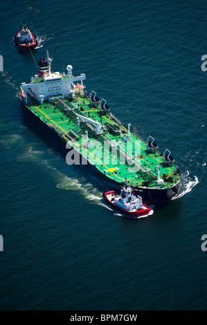 Crowley Tractor Tug Boats and Oil Tanker British Oak, Cherry Point WA Stock Photo