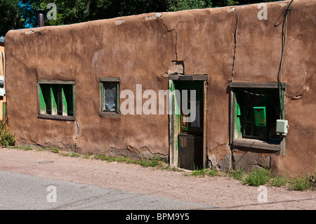 Old adobe house in Santa Fe New Mexico on Canyon Road Stock Photo