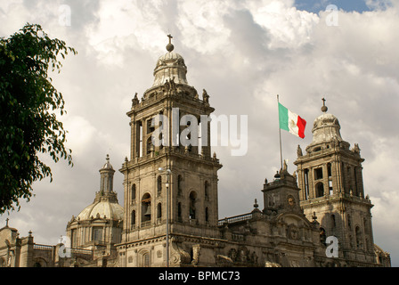 Steeples of the Metropolitan Cathedral or Catedral Metropolitano on the Zocalo in downtown Mexico City Stock Photo
