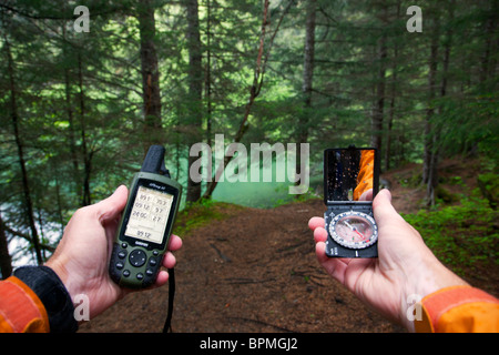 A compass and GPS in Seward, Alaska. Stock Photo