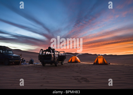 camping in the libyan desert, Libya, Sahara, Africa Stock Photo