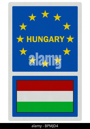 EU signs series - Hungary (in English language), photo realistic, isolated on white Stock Photo