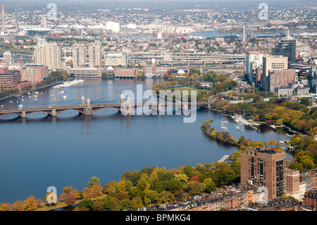 Boston in the Fall with Trees and Charles River. Stock Photo