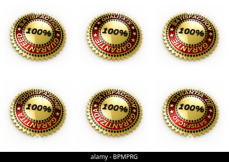Isolated Satisfaction Guaranteed seals in six languages Stock Photo