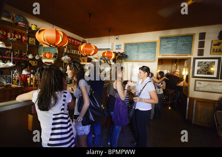 Guests inside a Tapa bar, Plaza de la Paja, Madrid, Spain Stock Photo