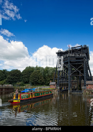 A barge prepares to enter the Anderton Boat Lift near Northwich in Cheshire. The world's first and only surviving boat lift Stock Photo