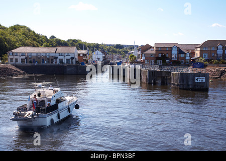 Boats waiting to enter Penarth marina, south Wales. Stock Photo