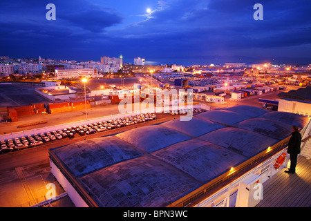 AIDA Bella Cruiser in the port of La Goulette in the evening, Tunisia, Africa Stock Photo