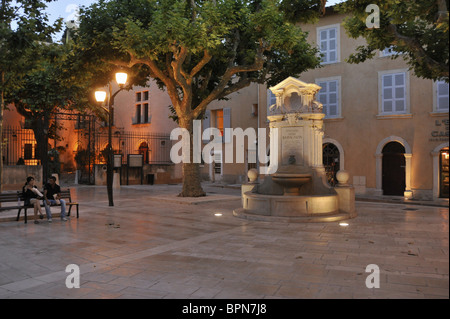 Square with trees in the evening, Cassis, Cote d´Azur, Bouches-du-Rhone, Provence, France, Europe Stock Photo