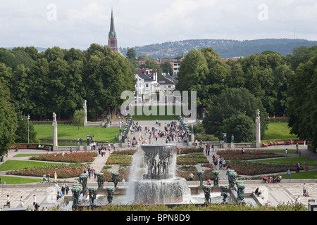 The Fountain and Bridge at Vigeland Sculpture Park, part of Frogner Park, located in Oslo, Norway. Photo:Jeff Gilbert Stock Photo