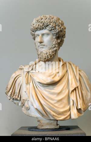 Marble portrait of the co-emperor Lucius Verus, Roman, Stock Photo