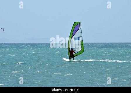 Wind surfer ejoying excellent surf condition in Playa el Yaque, Margarita Island, Venezuela Stock Photo