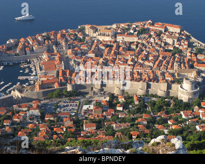 DUBROVNIK, CROATIA. An early-morning view looking down on Dubrovnik old town from the summit of Mount Srd. August 2010. Stock Photo