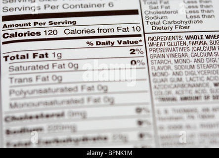 A United States food nutrition facts chart Stock Photo - Alamy