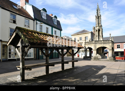 Shepton Mallet town centre looking from the Shambles, looking towards the Market Cross. Stock Photo