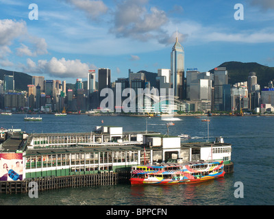 View of Hong Kong harbour and the Star Ferry terminal at 'Tsim Sha Tsui' Kowloon Hong Kong Stock Photo