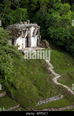 Temple of the foliated cross, Maya ruins of Palenque, Mexico Stock Photo