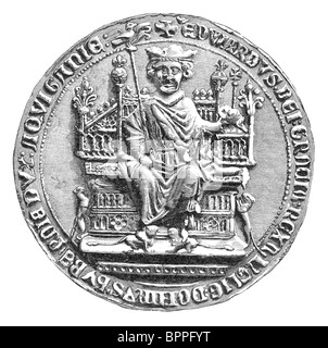 Black and White Illustration; The Great Seal of King Edward I of England Stock Photo