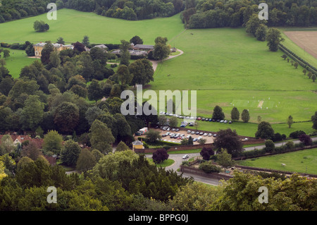 Aerial view of  West Wycombe Park and grounds from St Lawrence church tower West Wycombe Buckinghamshire UK Stock Photo