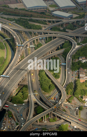 Aerial view of Spaghetti Junction on the M6 Motorway Birmingham England Uk