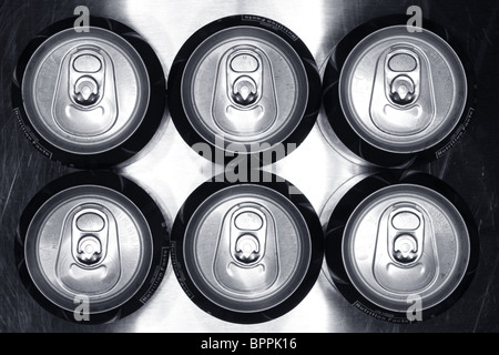Six pack of Aluminum cans Stock Photo